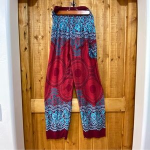 Boho Chic Patterned Flowy Festival Pants Wide Leg Size Small Elastic Waist